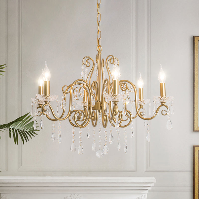 Gold 6 Lights Chandelier Lighting Fixture Lodge Crystal Candelabra Suspension Pendant Clearhalo 'Ceiling Lights' 'Chandeliers' Lighting' options 326617