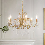 Gold 6 Lights Chandelier Lighting Fixture Lodge Crystal Candelabra Suspension Pendant Clearhalo 'Ceiling Lights' 'Chandeliers' Lighting' options 326617