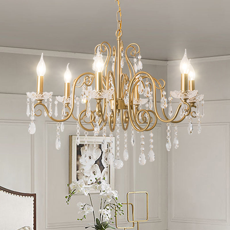 Gold 6 Lights Chandelier Lighting Fixture Lodge Crystal Candelabra Suspension Pendant Clearhalo 'Ceiling Lights' 'Chandeliers' Lighting' options 326618