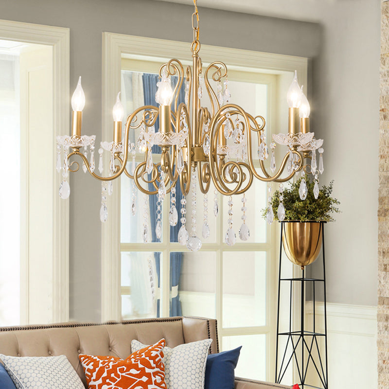 Gold 6 Lights Chandelier Lighting Fixture Lodge Crystal Candelabra Suspension Pendant Clearhalo 'Ceiling Lights' 'Chandeliers' Lighting' options 326619