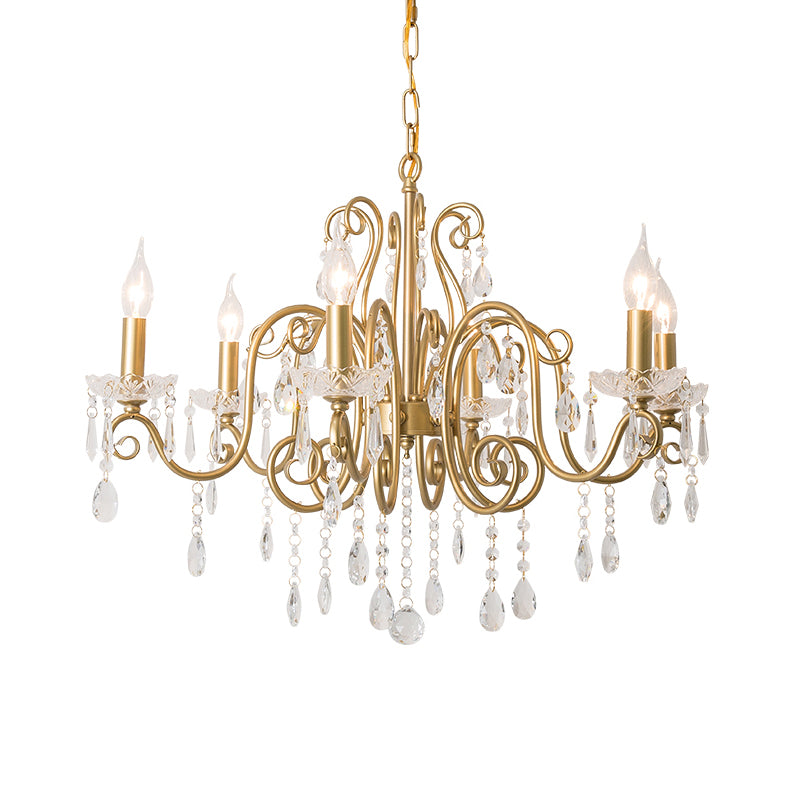 Gold 6 Lights Chandelier Lighting Fixture Lodge Crystal Candelabra Suspension Pendant Clearhalo 'Ceiling Lights' 'Chandeliers' Lighting' options 326620