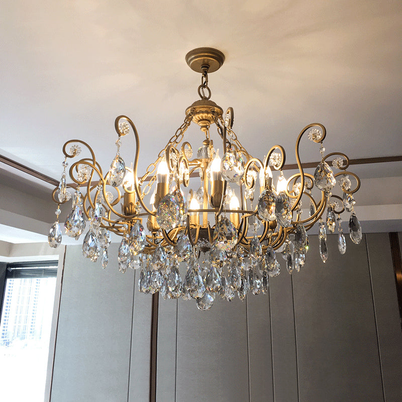 Candlestick Crystal Ceiling Chandelier Traditional 6/8/10 Lights Living Room Down Lighting Pendant in Brass Clearhalo 'Ceiling Lights' 'Chandeliers' Lighting' options 326635