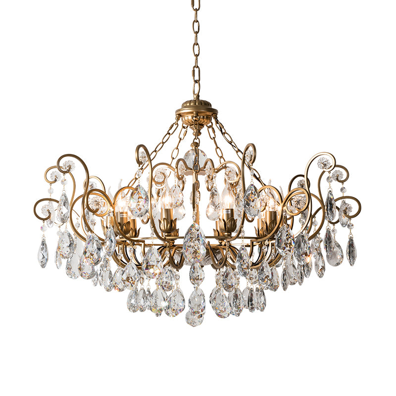 Candlestick Crystal Ceiling Chandelier Traditional 6/8/10 Lights Living Room Down Lighting Pendant in Brass Clearhalo 'Ceiling Lights' 'Chandeliers' Lighting' options 326638