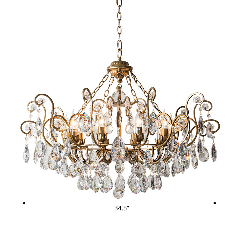 Candlestick Crystal Ceiling Chandelier Traditional 6/8/10 Lights Living Room Down Lighting Pendant in Brass Clearhalo 'Ceiling Lights' 'Chandeliers' Lighting' options 326639