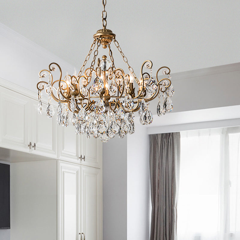 Candlestick Crystal Ceiling Chandelier Traditional 6/8/10 Lights Living Room Down Lighting Pendant in Brass Clearhalo 'Ceiling Lights' 'Chandeliers' Lighting' options 326640