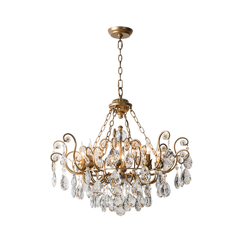 Candlestick Crystal Ceiling Chandelier Traditional 6/8/10 Lights Living Room Down Lighting Pendant in Brass Clearhalo 'Ceiling Lights' 'Chandeliers' Lighting' options 326641