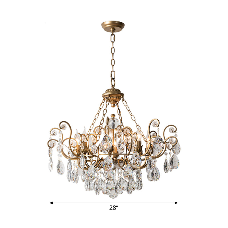 Candlestick Crystal Ceiling Chandelier Traditional 6/8/10 Lights Living Room Down Lighting Pendant in Brass Clearhalo 'Ceiling Lights' 'Chandeliers' Lighting' options 326642