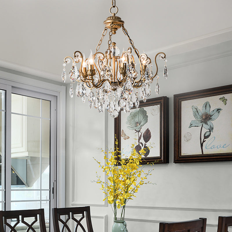 Candlestick Crystal Ceiling Chandelier Traditional 6/8/10 Lights Living Room Down Lighting Pendant in Brass Clearhalo 'Ceiling Lights' 'Chandeliers' Lighting' options 326643