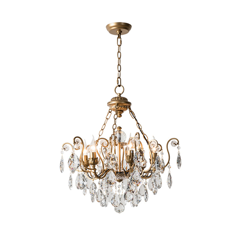 Candlestick Crystal Ceiling Chandelier Traditional 6/8/10 Lights Living Room Down Lighting Pendant in Brass Clearhalo 'Ceiling Lights' 'Chandeliers' Lighting' options 326644