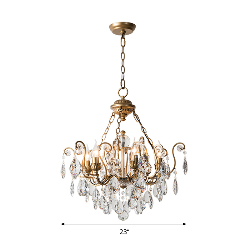 Candlestick Crystal Ceiling Chandelier Traditional 6/8/10 Lights Living Room Down Lighting Pendant in Brass Clearhalo 'Ceiling Lights' 'Chandeliers' Lighting' options 326645