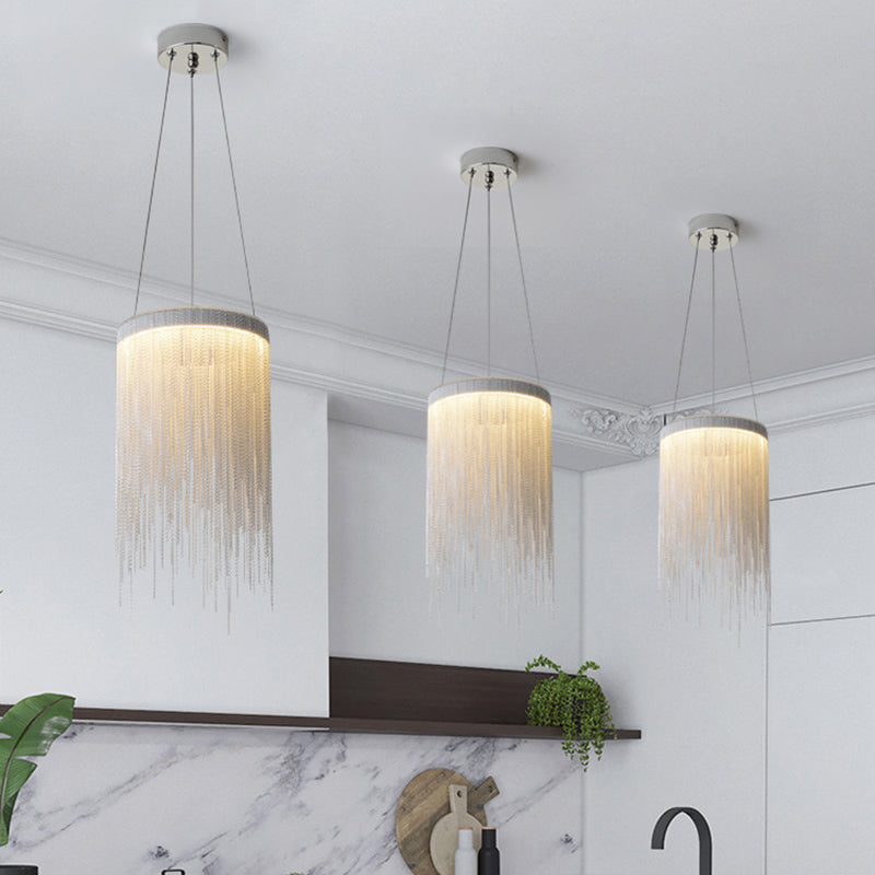 White Chain Chandelier Light Fixture Minimalism Metal 6 Lights Dining Room Pendant Lighting Clearhalo 'Ceiling Lights' 'Chandeliers' Lighting' options 326673