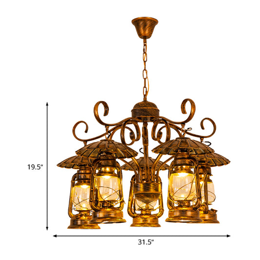 Brass 5 Lights Ceiling Chandelier Pendant Industrial Metallic Kerosene Hanging Ceiling Fixture Clearhalo 'Cast Iron' 'Ceiling Lights' 'Chandeliers' 'Industrial Chandeliers' 'Industrial' 'Metal' 'Middle Century Chandeliers' 'Rustic Chandeliers' 'Tiffany' Lighting' 326680