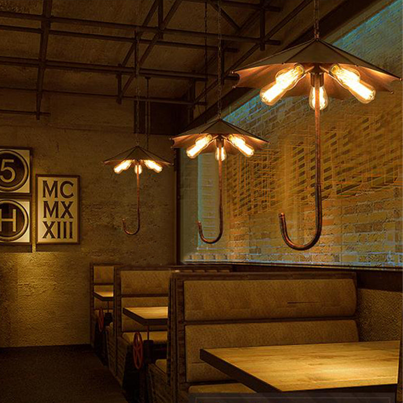 Rust Exposed Bulb Ceiling Pendant Chandelier Factory Metal 5 Lights Restaurant Hanging Fixture Rust Clearhalo 'Cast Iron' 'Ceiling Lights' 'Chandeliers' 'Industrial Chandeliers' 'Industrial' 'Metal' 'Middle Century Chandeliers' 'Rustic Chandeliers' 'Tiffany' Lighting' 326681