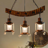 Clear Glass Dark Brown Chandelier Light Lantern 3 Lights Warehouse Hanging Ceiling Fixture for Kitchen Clearhalo 'Ceiling Lights' 'Chandeliers' 'Glass shade' 'Glass' 'Industrial Chandeliers' 'Industrial' 'Middle Century Chandeliers' 'Tiffany' Lighting' 326692