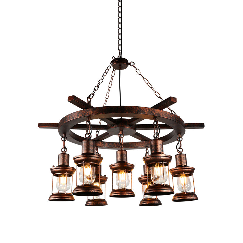 Vintage Kerosene Chandelier Light Fixture 5/7 Lights Metallic Pendant in Weathered Copper Clearhalo 'Ceiling Lights' 'Chandeliers' 'Close To Ceiling Lights' 'Glass shade' 'Glass' 'Industrial Chandeliers' 'Industrial' 'Middle Century Chandeliers' 'Tiffany' Lighting' 326699