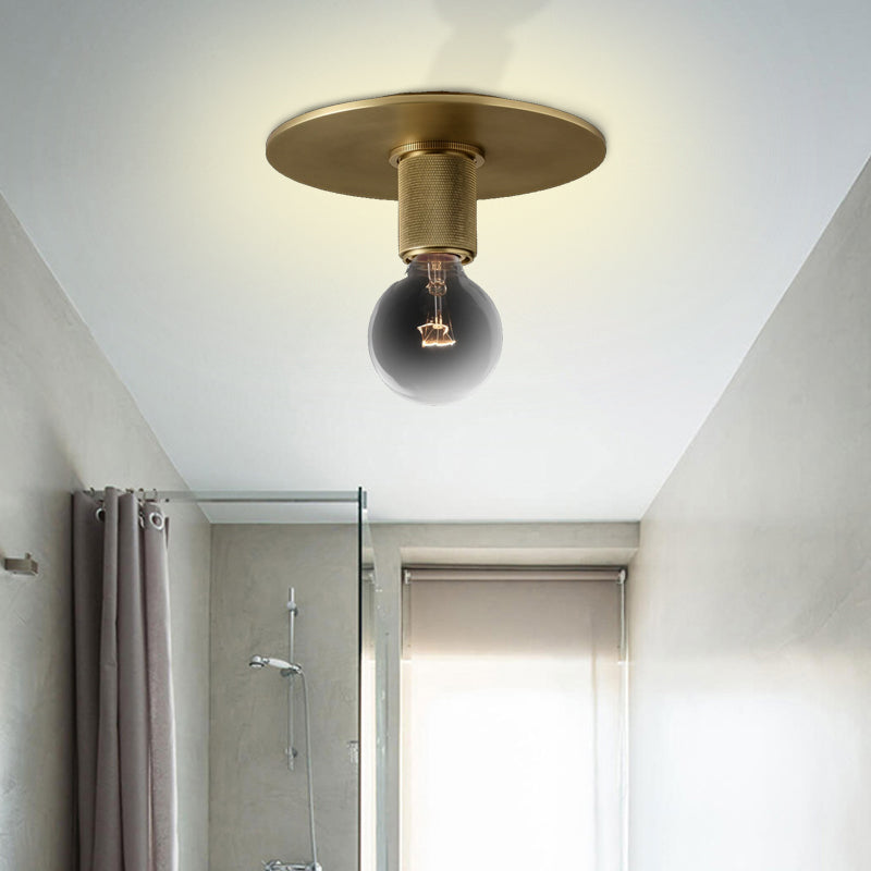 Globe/Cone/Cylinder/Trumpet Glass Flush Pendant Ceiling Light Modern 1 Light Flushmount Lighting in Brass for Balcony Brass Cone Clearhalo 'Ceiling Lights' 'Close To Ceiling Lights' 'Close to ceiling' 'Flush mount' Lighting' 326707