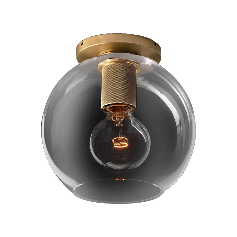 Globe/Cone/Cylinder/Trumpet Glass Flush Pendant Ceiling Light Modern 1 Light Flushmount Lighting in Brass for Balcony Clearhalo 'Ceiling Lights' 'Close To Ceiling Lights' 'Close to ceiling' 'Flush mount' Lighting' 326713