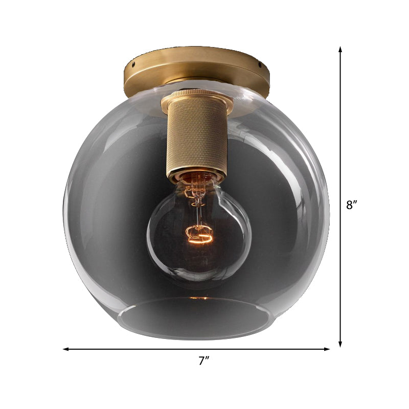 Globe/Cone/Cylinder/Trumpet Glass Flush Pendant Ceiling Light Modern 1 Light Flushmount Lighting in Brass for Balcony Clearhalo 'Ceiling Lights' 'Close To Ceiling Lights' 'Close to ceiling' 'Flush mount' Lighting' 326714