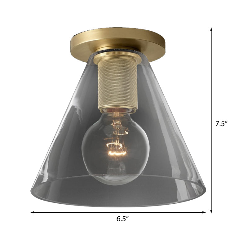 Globe/Cone/Cylinder/Trumpet Glass Flush Pendant Ceiling Light Modern 1 Light Flushmount Lighting in Brass for Balcony Clearhalo 'Ceiling Lights' 'Close To Ceiling Lights' 'Close to ceiling' 'Flush mount' Lighting' 326718