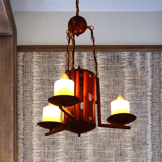 Dark Tan Candle-Style Chandelier Light Fixture Vintage Metallic 3 Lights Bedroom Pendant Lighting Clearhalo 'Cast Iron' 'Ceiling Lights' 'Chandeliers' 'Industrial Chandeliers' 'Industrial' 'Metal' 'Middle Century Chandeliers' 'Rustic Chandeliers' 'Tiffany' Lighting' 326815