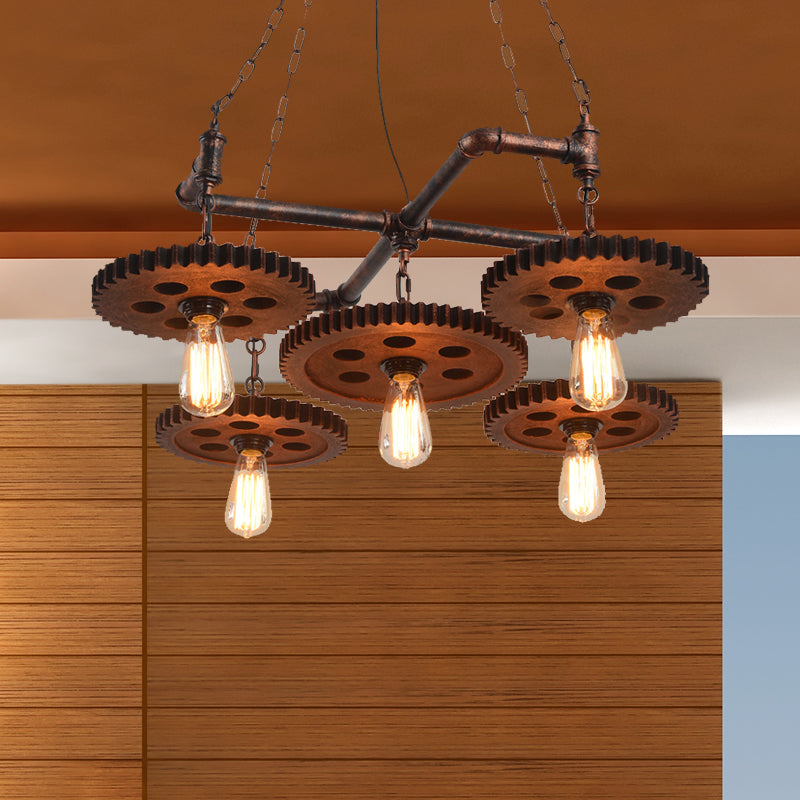 5 Lights Metal Chandelier Lamp Farmhouse Bronze Open Bulb Restaurant Hanging Light Kit Bronze Clearhalo 'Cast Iron' 'Ceiling Lights' 'Chandeliers' 'Industrial Chandeliers' 'Industrial' 'Metal' 'Middle Century Chandeliers' 'Rustic Chandeliers' 'Tiffany' Lighting' 326872