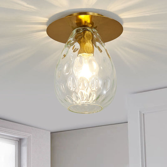 Pear Shaped Dimple Glass Flush Mount Lamp Nordic 1 Light Clear Flush Mount Light Fixture for Living Room Clear Clearhalo 'Ceiling Lights' 'Close To Ceiling Lights' 'Close to ceiling' 'Flush mount' Lighting' 326877