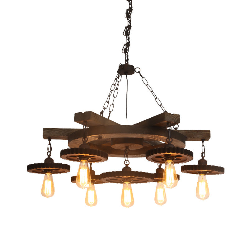 Rust Exposed Bulb Ceiling Chandelier Industrial Metallic 3/7 Lights Restaurant Pendant Light Kit Clearhalo 'Cast Iron' 'Ceiling Lights' 'Chandeliers' 'Industrial Chandeliers' 'Industrial' 'Metal' 'Middle Century Chandeliers' 'Rustic Chandeliers' 'Tiffany' Lighting' 326903