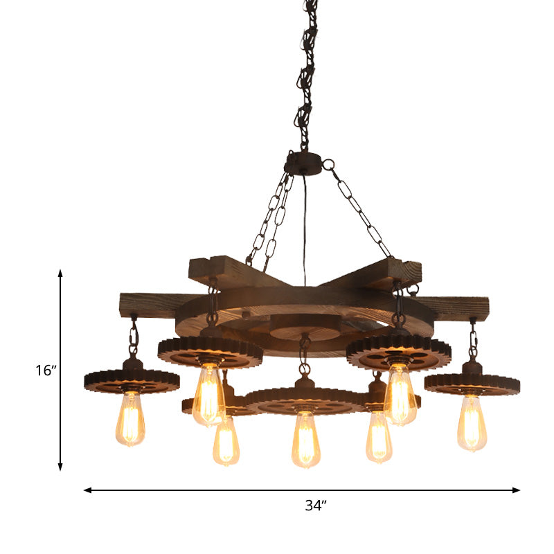 Rust Exposed Bulb Ceiling Chandelier Industrial Metallic 3/7 Lights Restaurant Pendant Light Kit Clearhalo 'Cast Iron' 'Ceiling Lights' 'Chandeliers' 'Industrial Chandeliers' 'Industrial' 'Metal' 'Middle Century Chandeliers' 'Rustic Chandeliers' 'Tiffany' Lighting' 326904