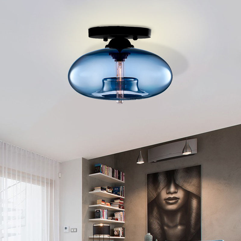 Oblong Flush Ceiling Light Fixture Modernist Glass 1 Light Sky Blue/Amber/Smoke Gray/Coffee Ceiling Light Fixture, 11" W Sky Blue Clearhalo 'Ceiling Lights' 'Close To Ceiling Lights' 'Close to ceiling' 'Flush mount' Lighting' 326910