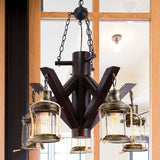 5 Lights Ceiling Chandelier Vintage Clear Glass Hanging Light Fixture in Black for Living Room Clearhalo 'Ceiling Lights' 'Chandeliers' 'Close To Ceiling Lights' 'Glass shade' 'Glass' 'Industrial Chandeliers' 'Industrial' 'Middle Century Chandeliers' 'Tiffany' Lighting' 326957