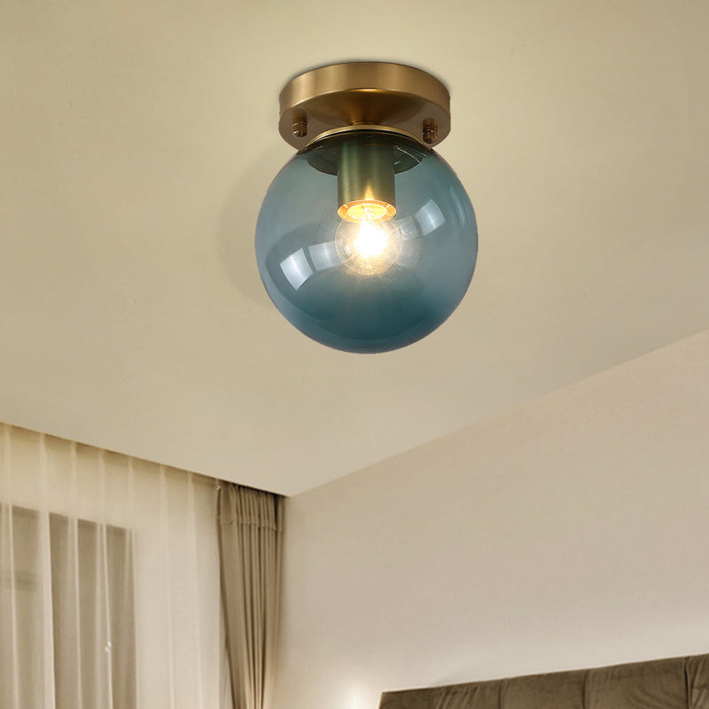 Blue/Tan Spherical Flushmount Light Minimalism Glass 1 Head Balcony Ceiling Light Flush Mount Blue Clearhalo 'Ceiling Lights' 'Close To Ceiling Lights' 'Close to ceiling' 'Flush mount' Lighting' 327049