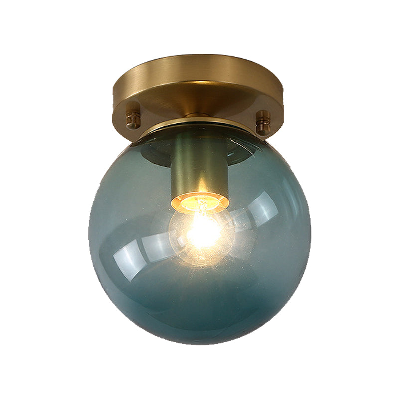 Blue/Tan Spherical Flushmount Light Minimalism Glass 1 Head Balcony Ceiling Light Flush Mount Clearhalo 'Ceiling Lights' 'Close To Ceiling Lights' 'Close to ceiling' 'Flush mount' Lighting' 327051