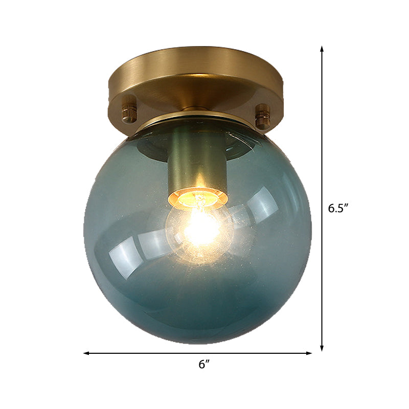 Blue/Tan Spherical Flushmount Light Minimalism Glass 1 Head Balcony Ceiling Light Flush Mount Clearhalo 'Ceiling Lights' 'Close To Ceiling Lights' 'Close to ceiling' 'Flush mount' Lighting' 327052