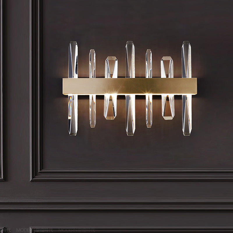 Clear Crystal Bar Wall Sconce Modernist LED Wall Lighting Fixture in Gold with Round/Rectangle Metal Shade Gold Rectangle Clearhalo 'Modern wall lights' 'Modern' 'Wall Lamps & Sconces' 'Wall Lights' Lighting' 327464