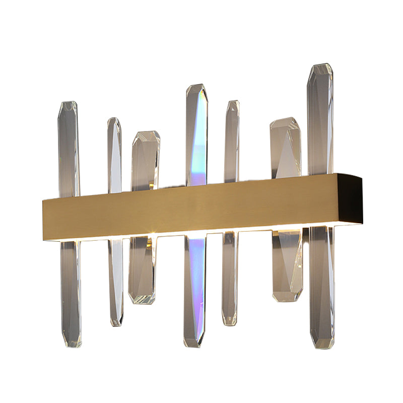 Clear Crystal Bar Wall Sconce Modernist LED Wall Lighting Fixture in Gold with Round/Rectangle Metal Shade Clearhalo 'Modern wall lights' 'Modern' 'Wall Lamps & Sconces' 'Wall Lights' Lighting' 327466