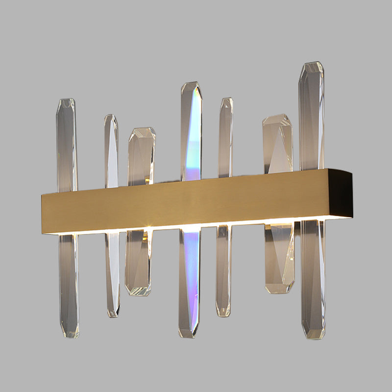 Clear Crystal Bar Wall Sconce Modernist LED Wall Lighting Fixture in Gold with Round/Rectangle Metal Shade Clearhalo 'Modern wall lights' 'Modern' 'Wall Lamps & Sconces' 'Wall Lights' Lighting' 327467