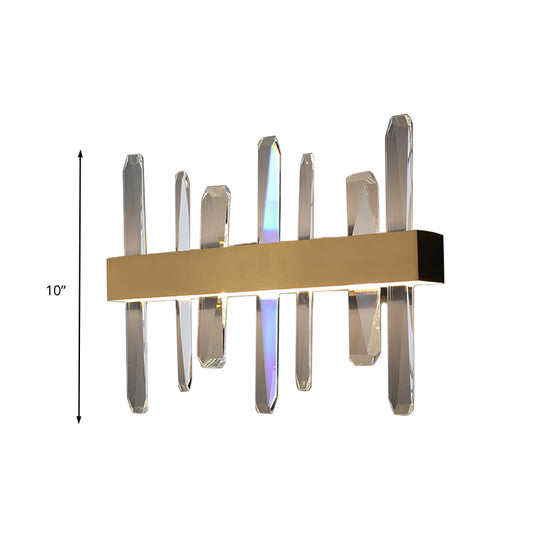 Clear Crystal Bar Wall Sconce Modernist LED Wall Lighting Fixture in Gold with Round/Rectangle Metal Shade Clearhalo 'Modern wall lights' 'Modern' 'Wall Lamps & Sconces' 'Wall Lights' Lighting' 327468