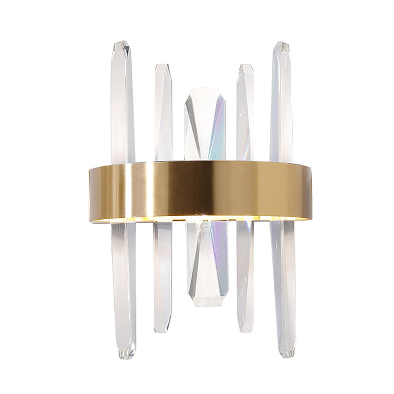 Clear Crystal Bar Wall Sconce Modernist LED Wall Lighting Fixture in Gold with Round/Rectangle Metal Shade Clearhalo 'Modern wall lights' 'Modern' 'Wall Lamps & Sconces' 'Wall Lights' Lighting' 327470