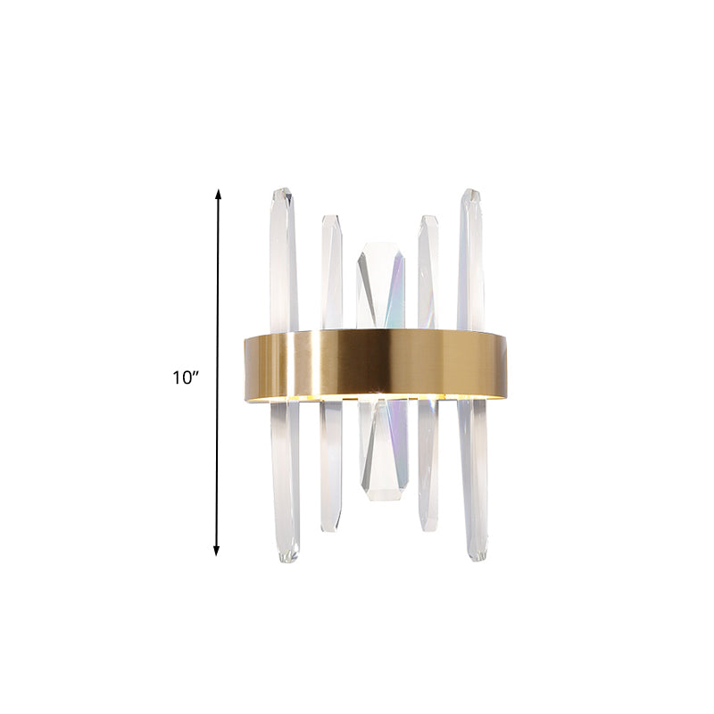 Clear Crystal Bar Wall Sconce Modernist LED Wall Lighting Fixture in Gold with Round/Rectangle Metal Shade Clearhalo 'Modern wall lights' 'Modern' 'Wall Lamps & Sconces' 'Wall Lights' Lighting' 327471