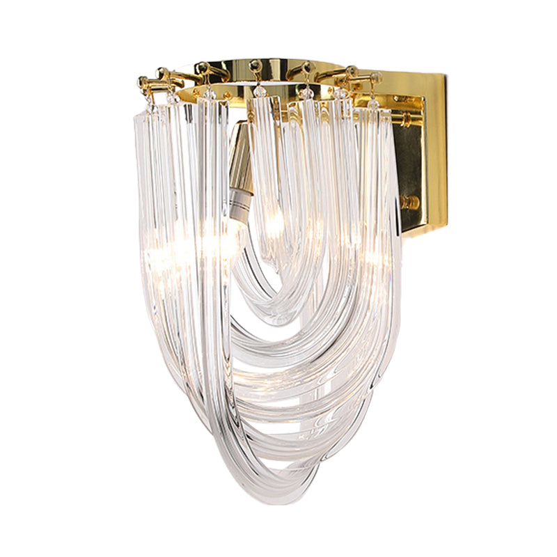 Clear Glass Geometric Wall Sconce Modernist 1 Head Wall Lighting Fixture for Living Room Clearhalo 'Cast Iron' 'Glass' 'Industrial' 'Modern wall lights' 'Modern' 'Tiffany' 'Traditional wall lights' 'Wall Lamps & Sconces' 'Wall Lights' Lighting' 327497