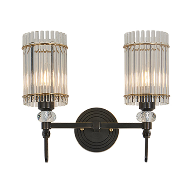 1/2 Lights Cylinder Wall Sconce Lighting Traditional Black Clear K9 Crystal Wall Light Fixture Clearhalo 'Wall Lamps & Sconces' 'Wall Lights' Lighting' 327911