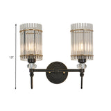 1/2 Lights Cylinder Wall Sconce Lighting Traditional Black Clear K9 Crystal Wall Light Fixture Clearhalo 'Wall Lamps & Sconces' 'Wall Lights' Lighting' 327912