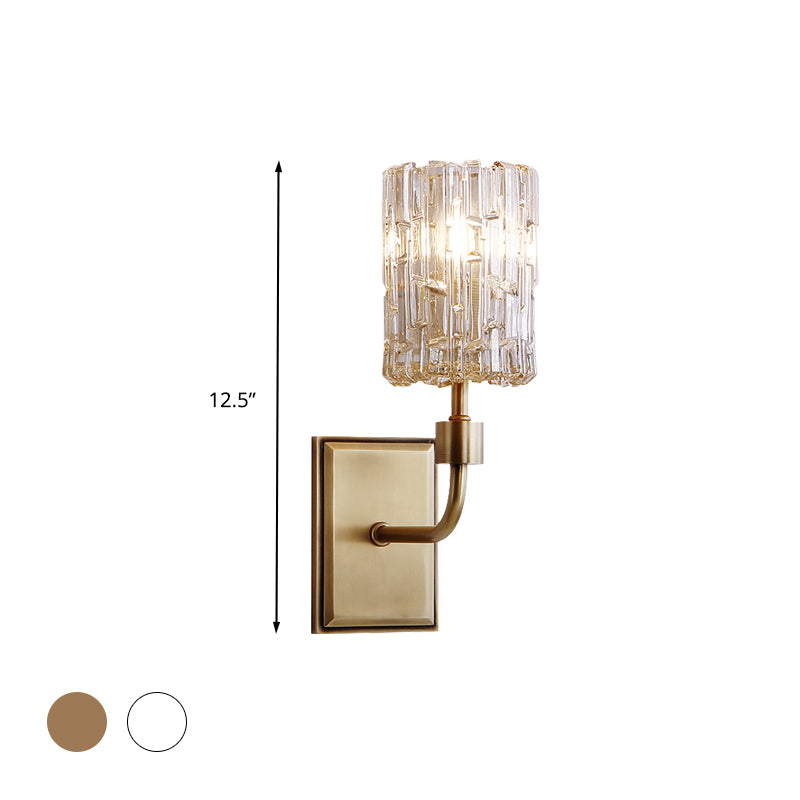 Minimalist Cylindrical Metal Sconce Light 1 Bulb Clear/Amber Crystal Wall Mount Lighting for Living Room Clearhalo 'Wall Lamps & Sconces' 'Wall Lights' Lighting' 327991