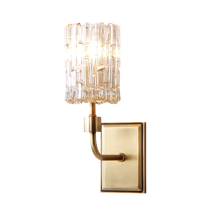 Minimalist Cylindrical Metal Sconce Light 1 Bulb Clear/Amber Crystal Wall Mount Lighting for Living Room Clearhalo 'Wall Lamps & Sconces' 'Wall Lights' Lighting' 327993