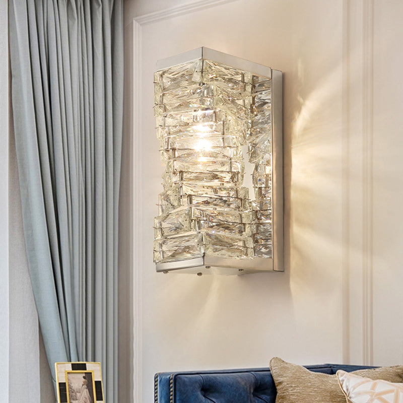 Geometric Sconce Light Modernism Clear Crystal 1 Bulb Living Room LED Wall Lighting Fixture Clear Clearhalo 'Modern wall lights' 'Modern' 'Wall Lamps & Sconces' 'Wall Lights' Lighting' 328091