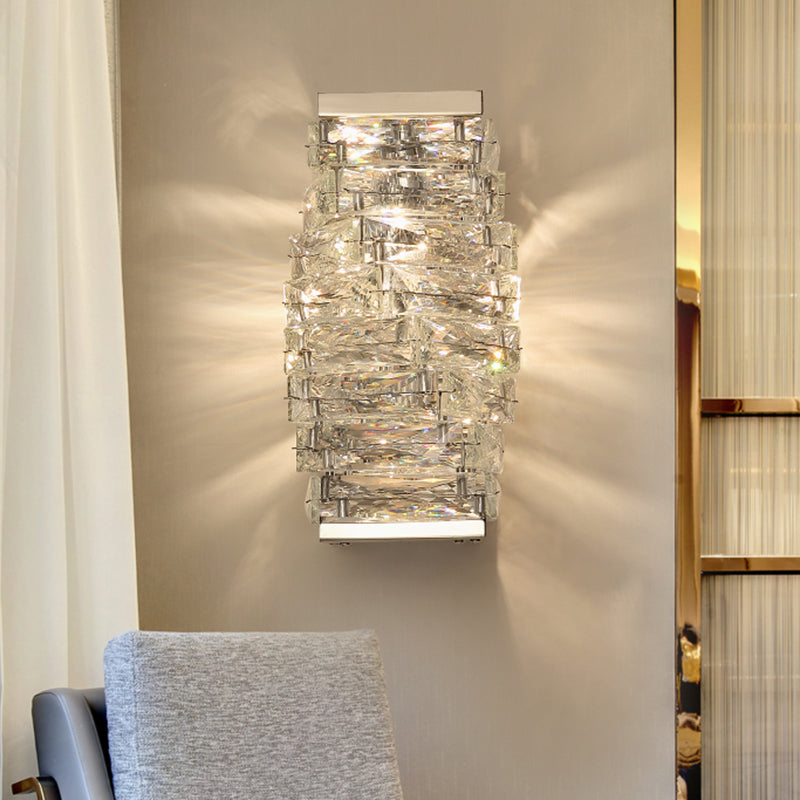 Geometric Sconce Light Modernism Clear Crystal 1 Bulb Living Room LED Wall Lighting Fixture Clearhalo 'Modern wall lights' 'Modern' 'Wall Lamps & Sconces' 'Wall Lights' Lighting' 328093