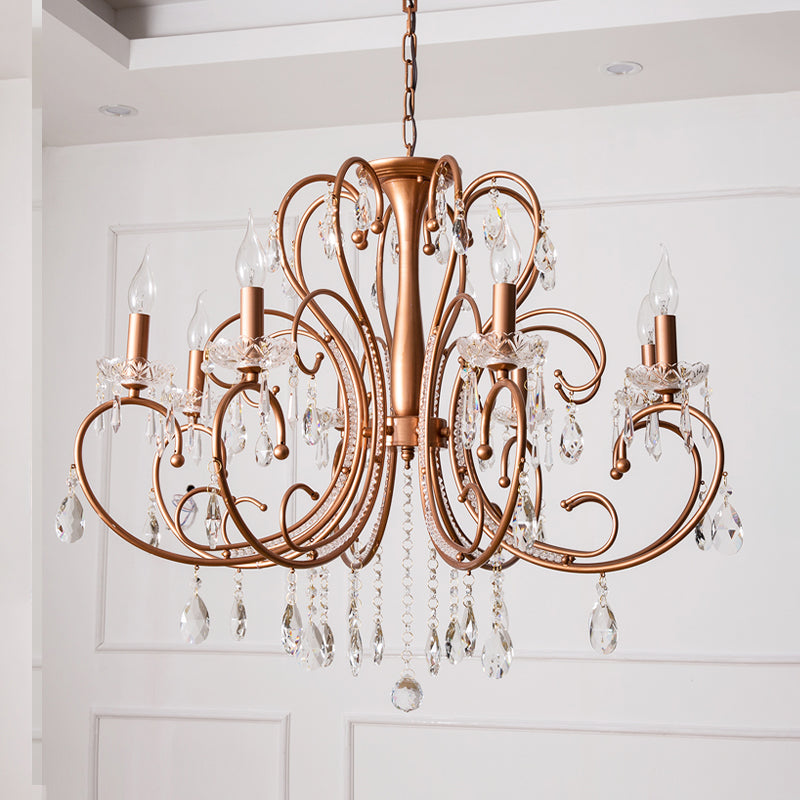 Brass 3/6/8 Lights Chandelier Lamp Countryside Crystal Curvy Suspension Pendant Light Clearhalo 'Ceiling Lights' 'Chandeliers' Lighting' options 328120