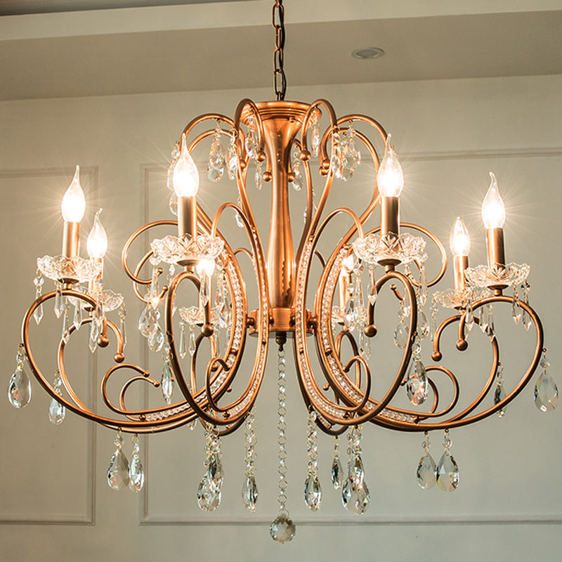 Brass 3/6/8 Lights Chandelier Lamp Countryside Crystal Curvy Suspension Pendant Light Clearhalo 'Ceiling Lights' 'Chandeliers' Lighting' options 328121