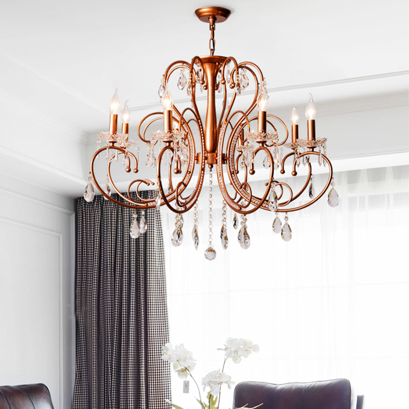 Brass 3/6/8 Lights Chandelier Lamp Countryside Crystal Curvy Suspension Pendant Light Clearhalo 'Ceiling Lights' 'Chandeliers' Lighting' options 328122