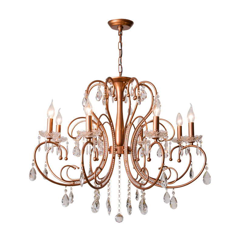 Brass 3/6/8 Lights Chandelier Lamp Countryside Crystal Curvy Suspension Pendant Light Clearhalo 'Ceiling Lights' 'Chandeliers' Lighting' options 328123